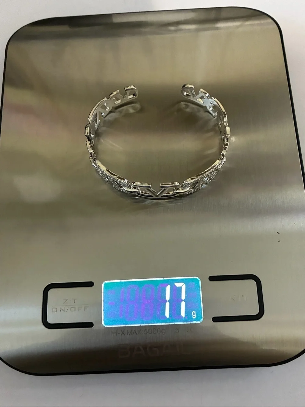 Silver Logo Link Bracelet with Crystal Accents